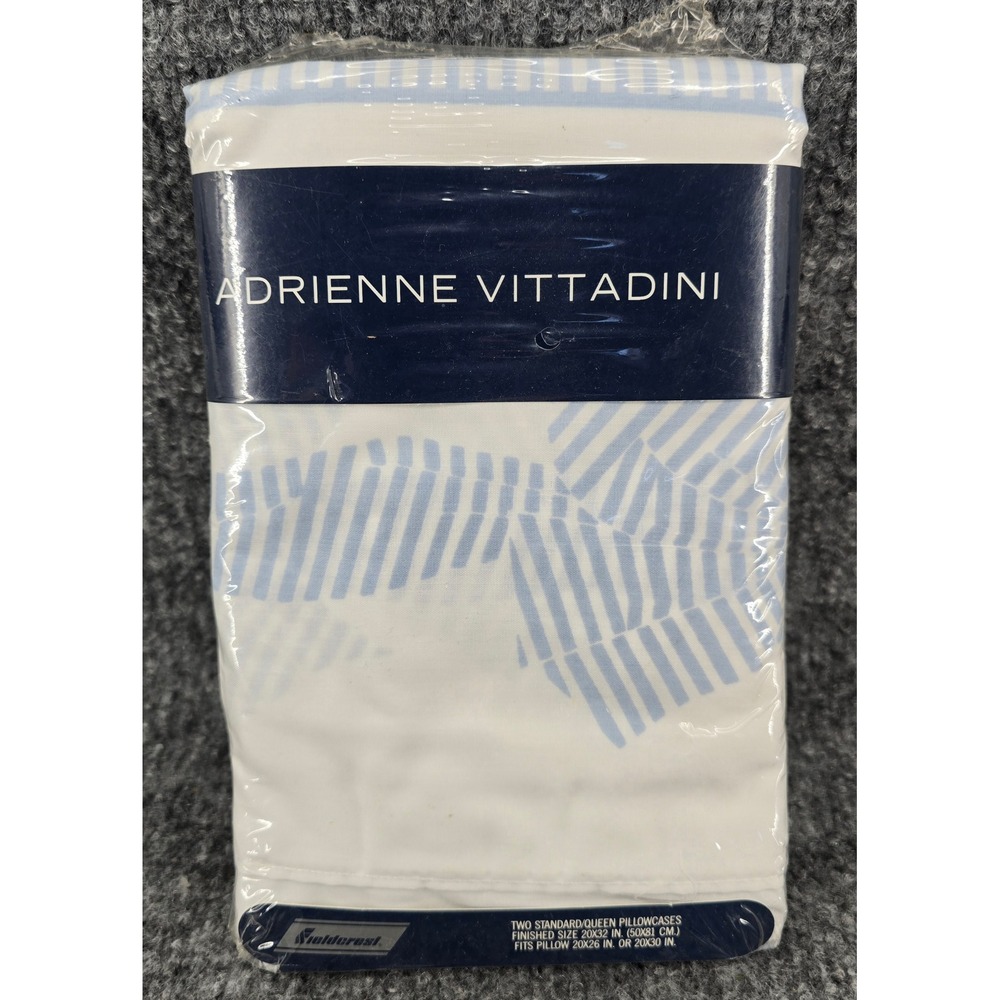 Adrienne Vittadini Cottage Fieldcrest Pillowcases Standard Blue Striped Vintage